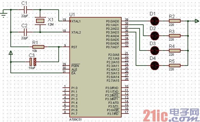 ƬCԳƣʱ4LED˸